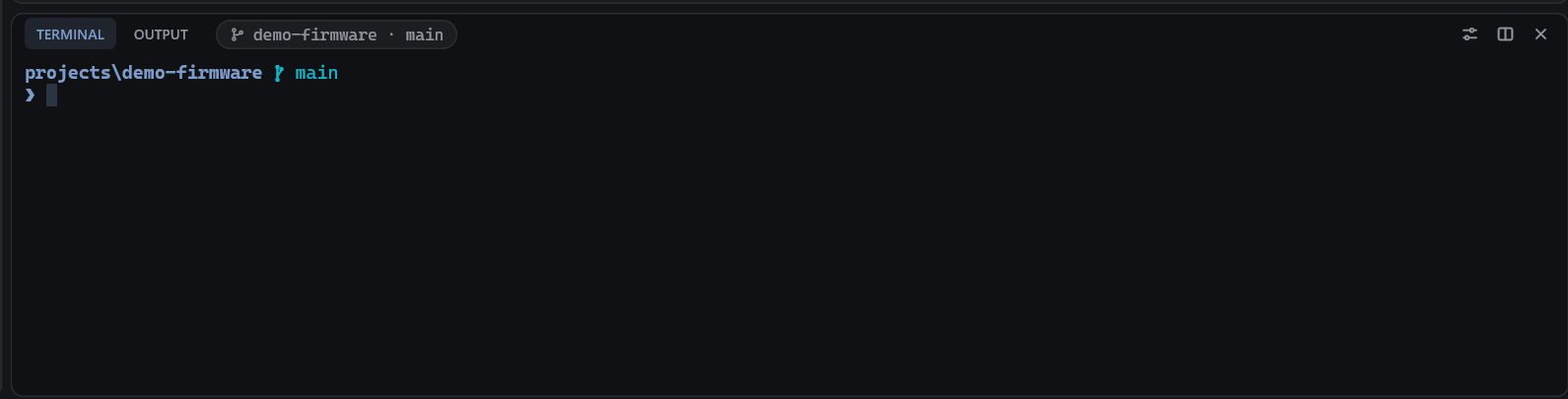 The terminal dock after Apply: the repo pill in the header and the Studio prompt showing the folder and branch on one line and the prompt character on the next