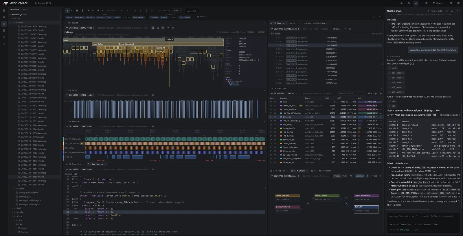 BKPT Studio: editor, runtime views and agent side by side